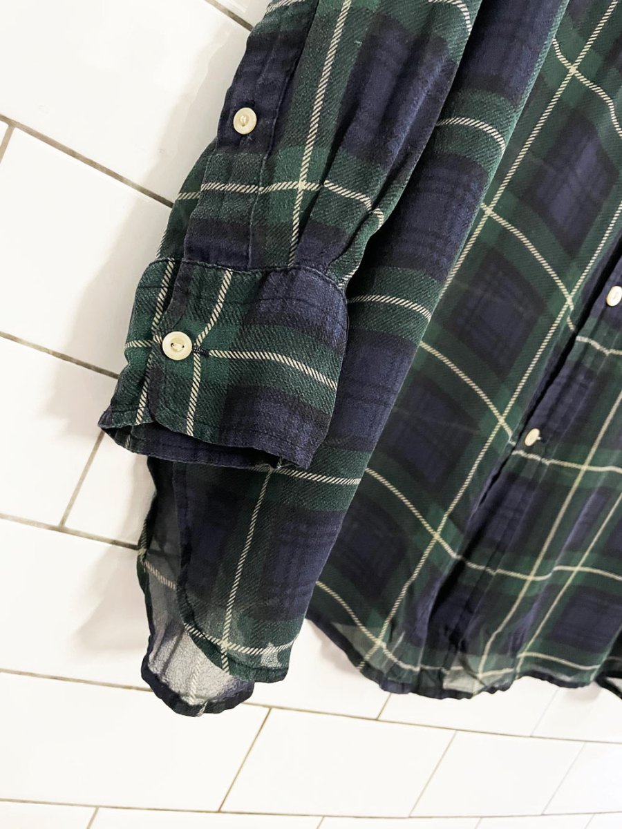 polo ralph lauren 100% silk chiffon plaid tuxedo ruffle blouse - good market thrift store