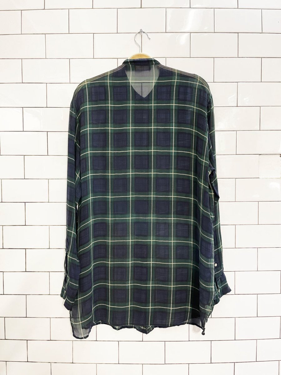 polo ralph lauren 100% silk chiffon plaid tuxedo ruffle blouse - good market thrift store