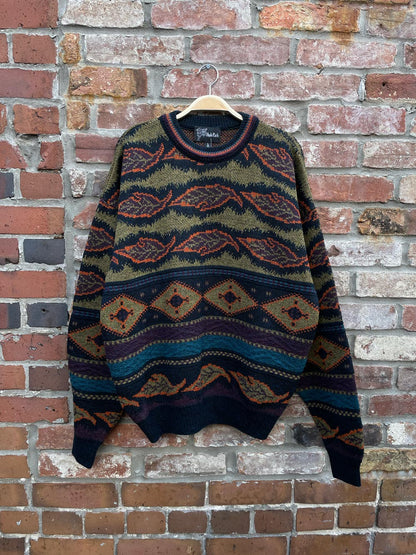 vintage hyde park wool-blend fall leaves knit crew