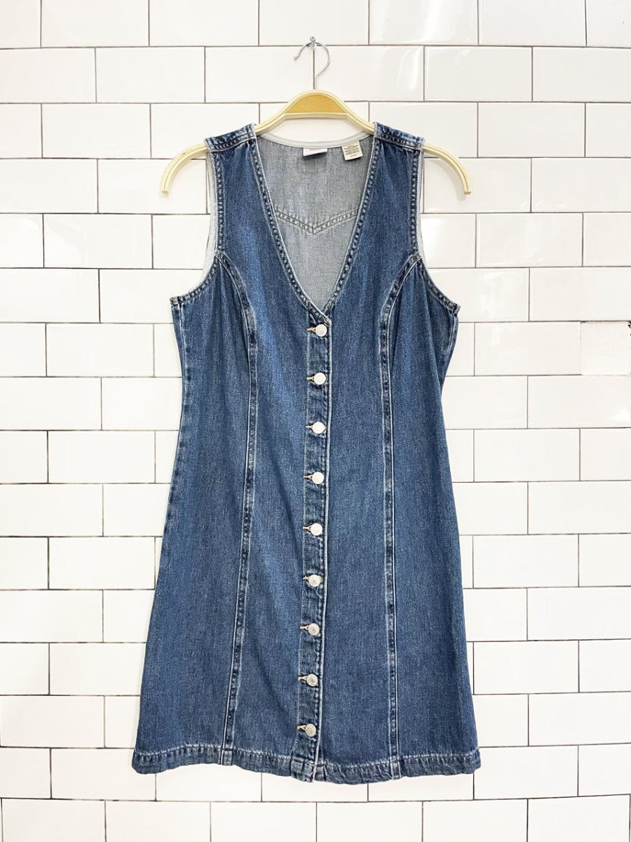 levi's white tab thora full button denim mini dress - good market thrift store