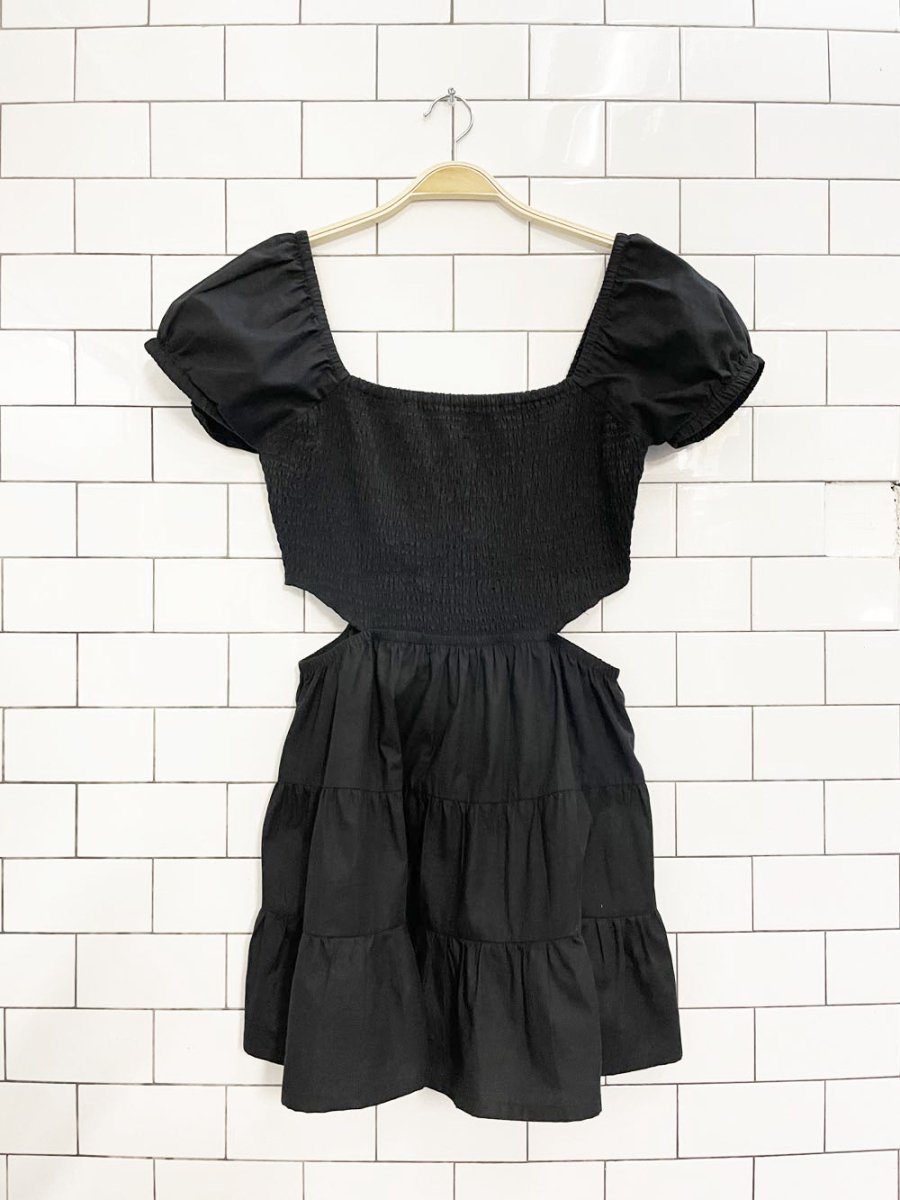 retrod smocked cut out tiered poplin mini dress - good market thrift store