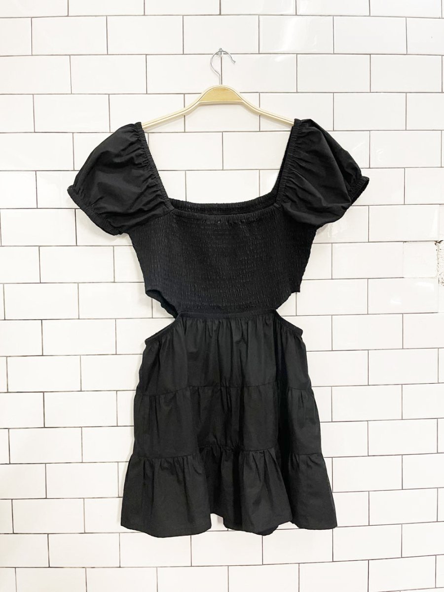 retrod smocked cut out tiered poplin mini dress - good market thrift store