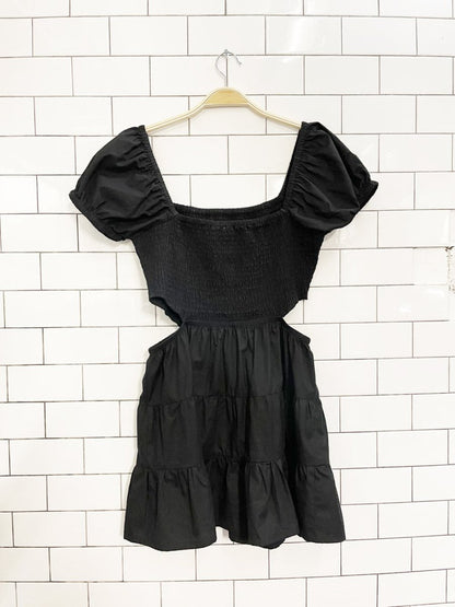 retrod smocked cut out tiered poplin mini dress - good market thrift store