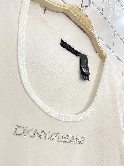 y2k dkny jeans gem logo baby rib long sleeve top - good market thrift store