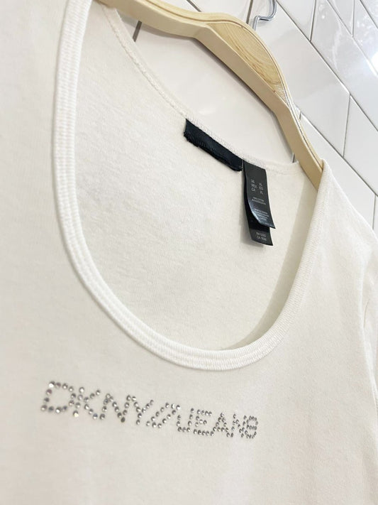 y2k dkny jeans gem logo baby rib long sleeve top - good market thrift store