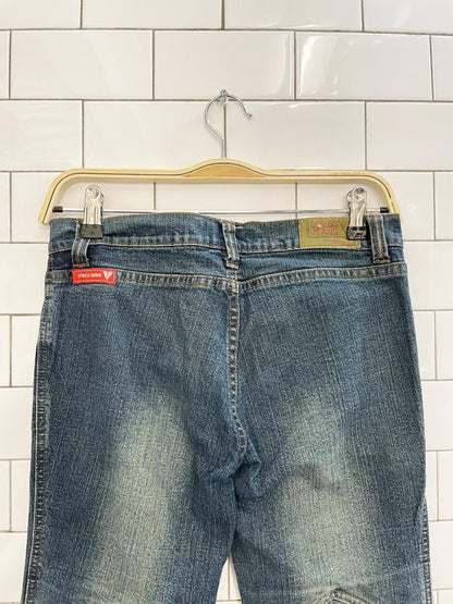 y2k guess low rise leather lace up flare leg jeans - good market thrift store