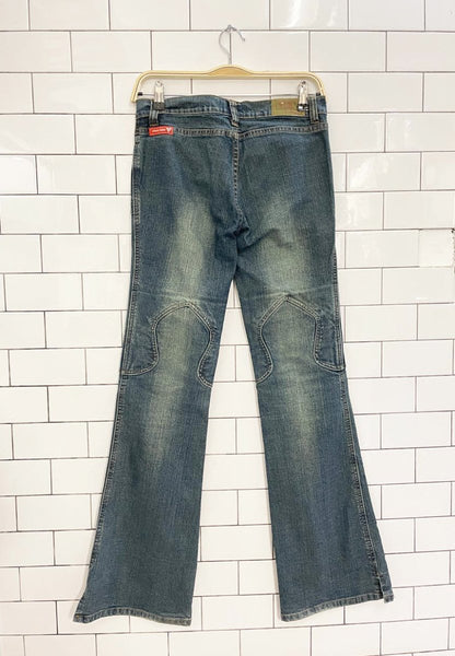 y2k guess low rise leather lace up flare leg jeans - good market thrift store