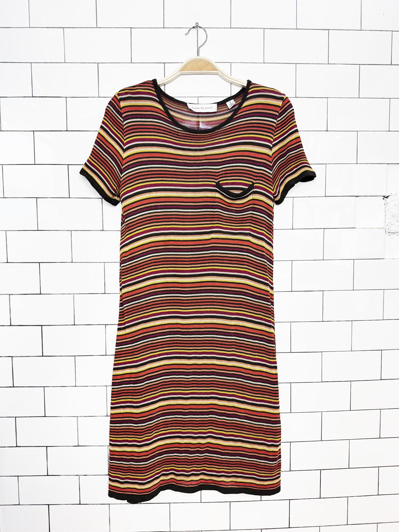 vintage 90s anne klein II striped knit pocket t-shirt dress | made in Italy