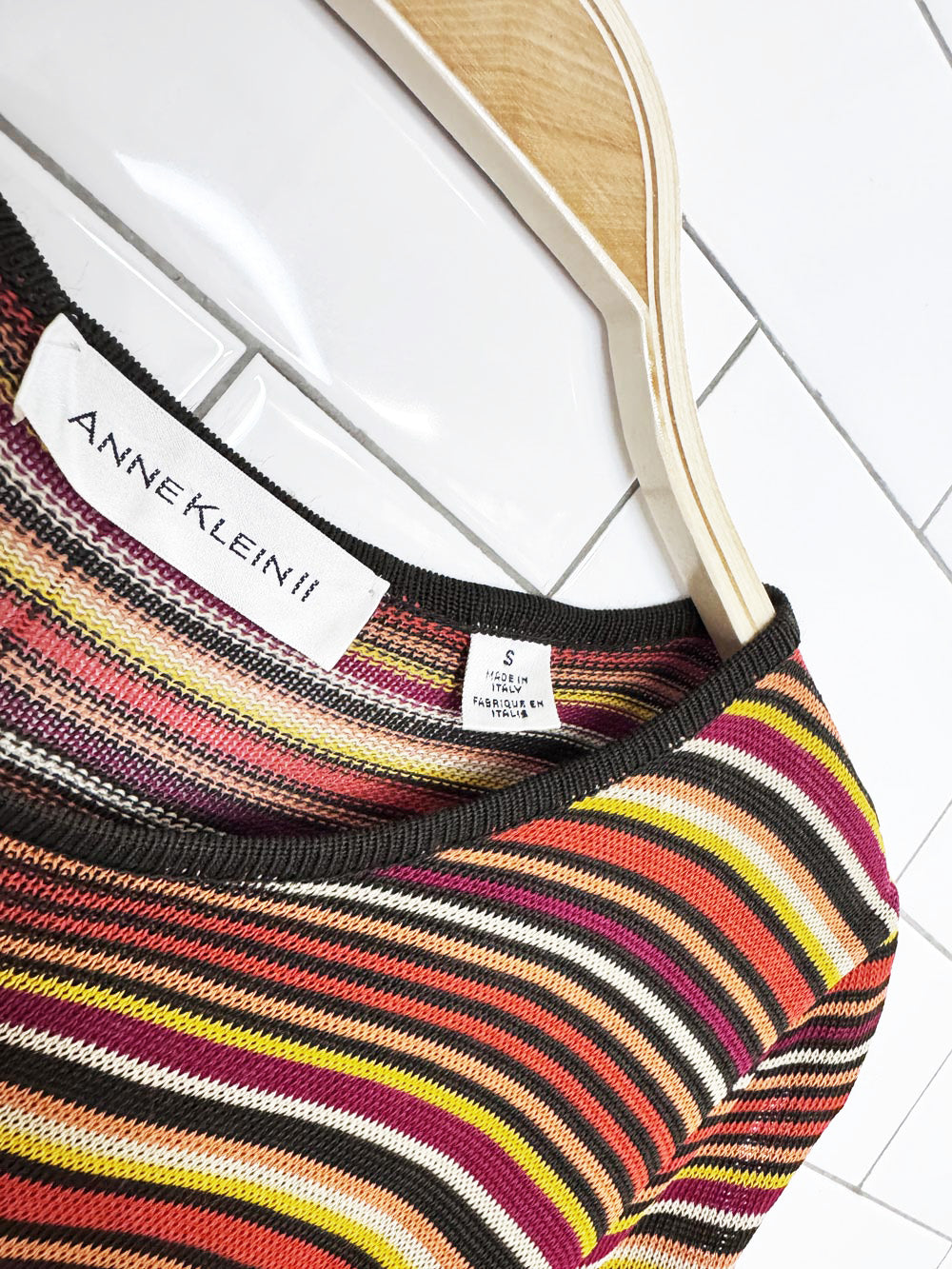 vintage 90s anne klein II striped knit pocket t-shirt dress | made in Italy