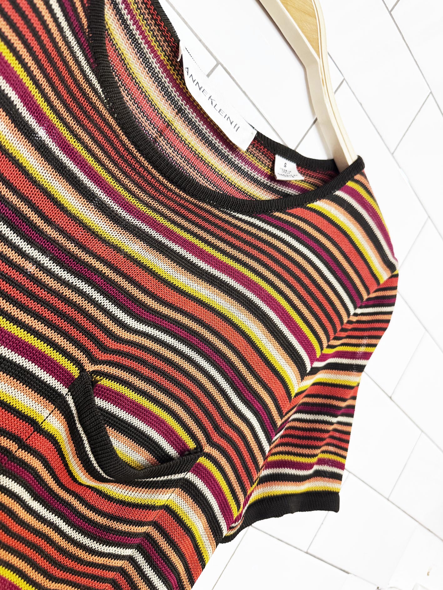 vintage 90s anne klein II striped knit pocket t-shirt dress | made in Italy