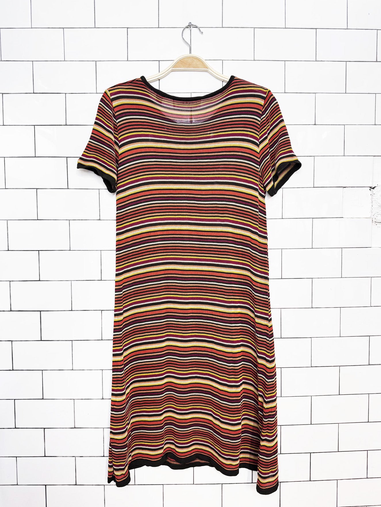 vintage 90s anne klein II striped knit pocket t-shirt dress | made in Italy