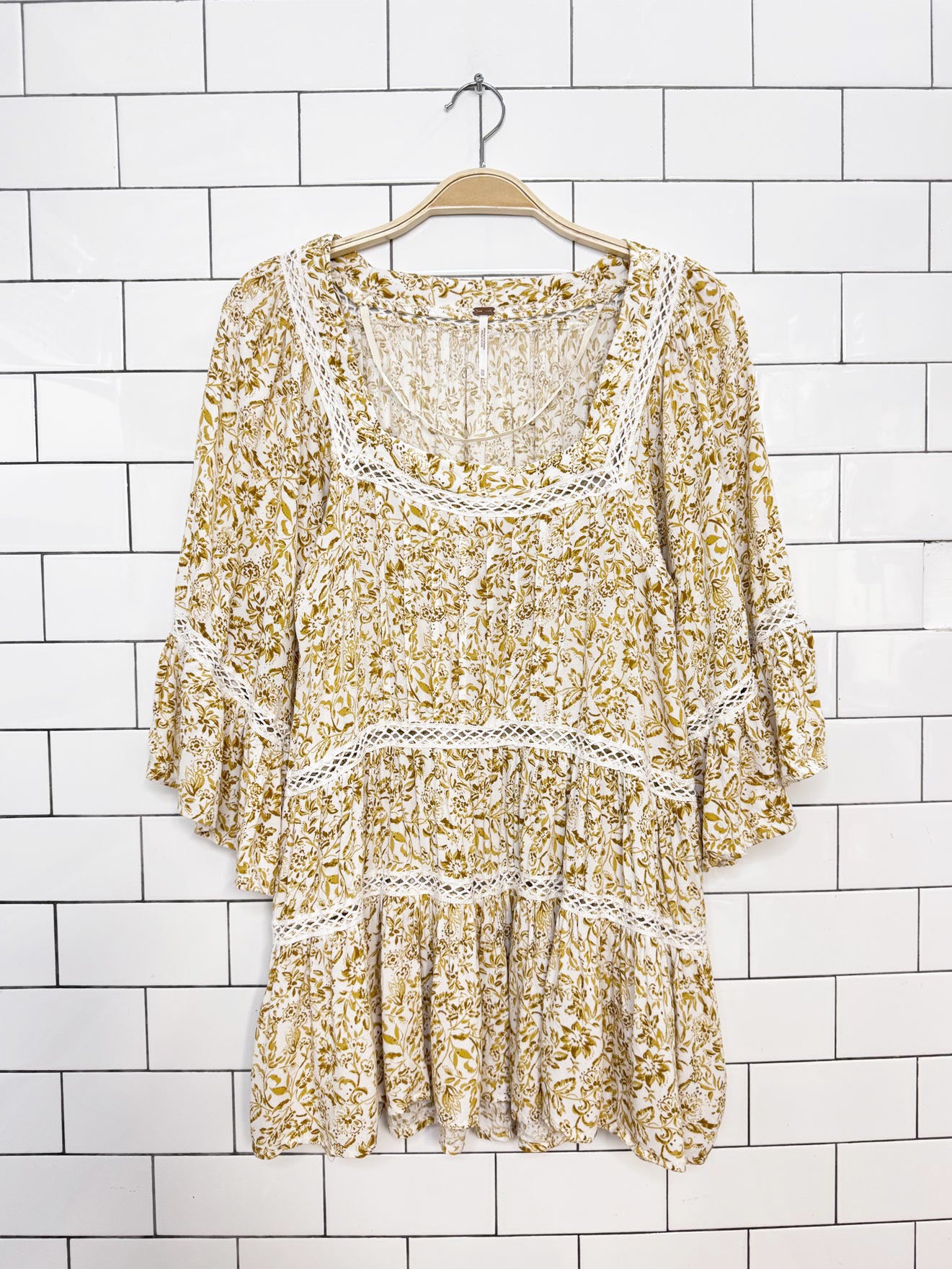 free people talk about it lace trim floral tunic | mini dress