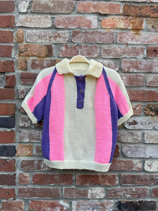 vintage hand-knit color block polo