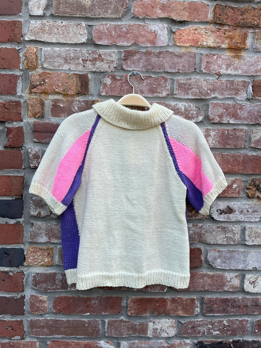 vintage hand-knit color block polo