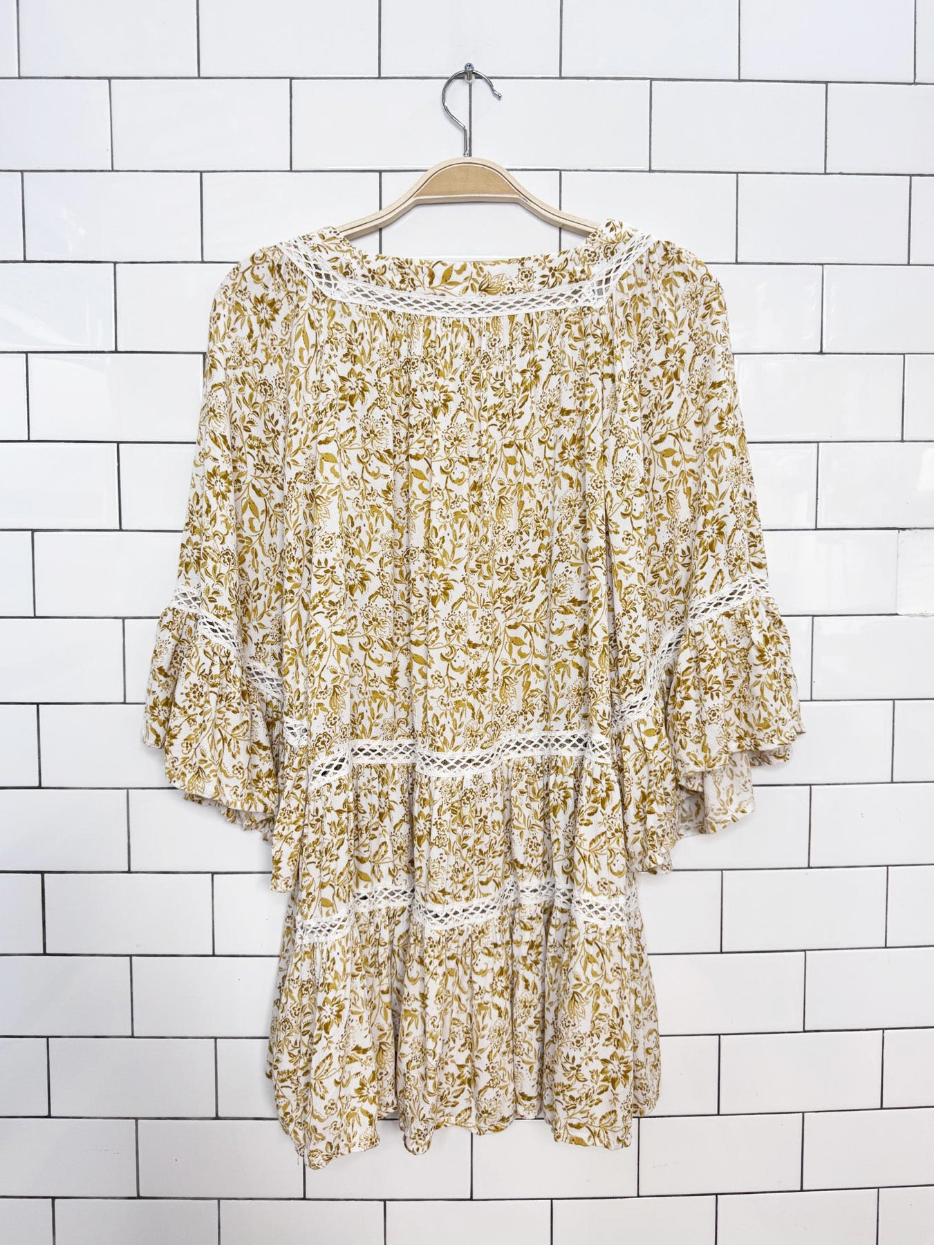 free people talk about it lace trim floral tunic | mini dress