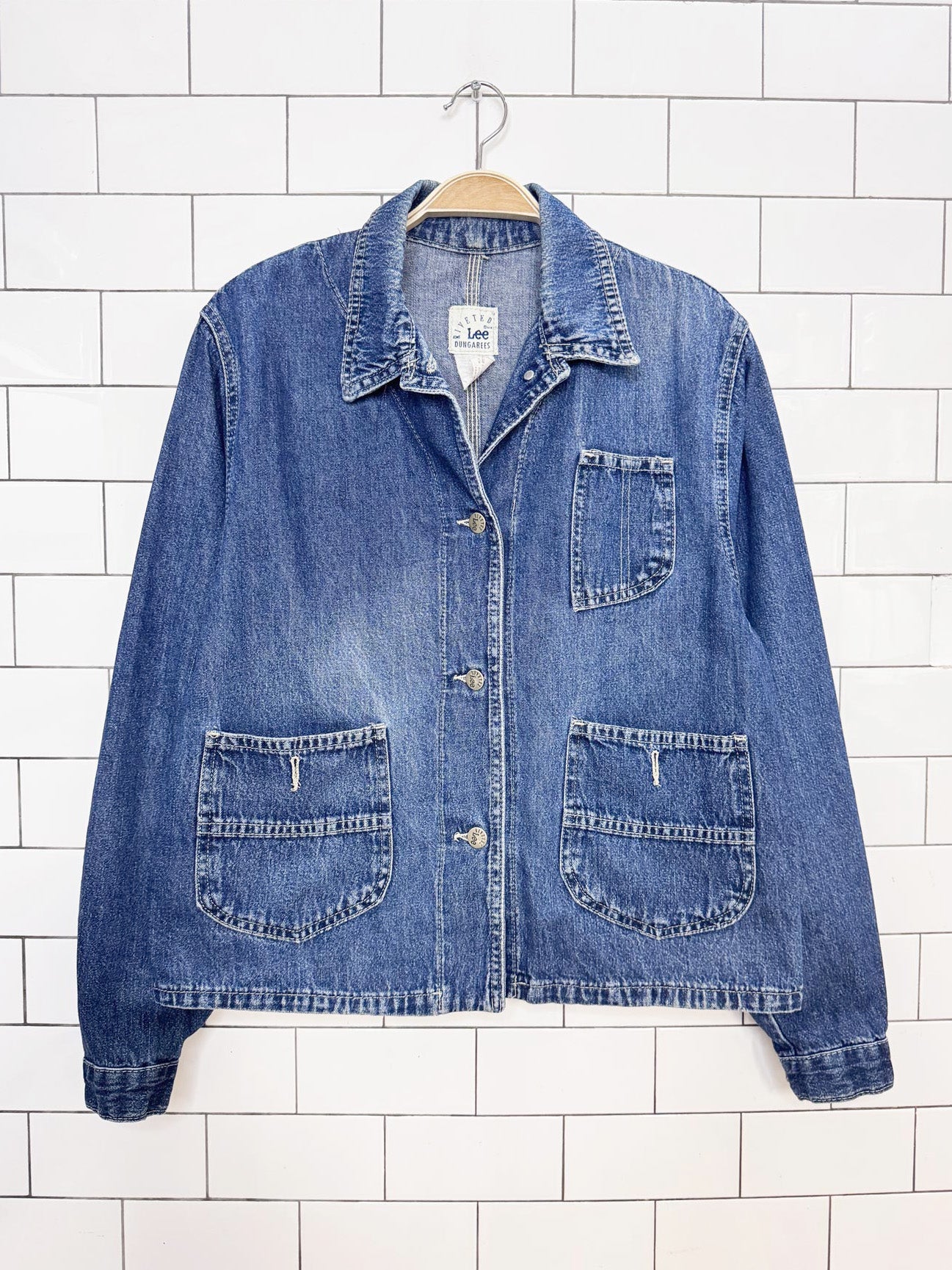 vintage 90s riveted lee dungarees denim shirt jacket