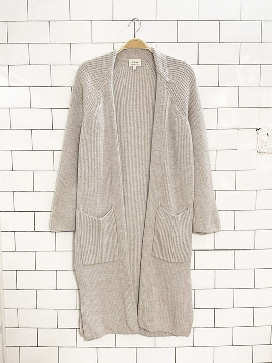 wilfred 100% wool open knit long cardigan | aritzia | yarn made in Italy