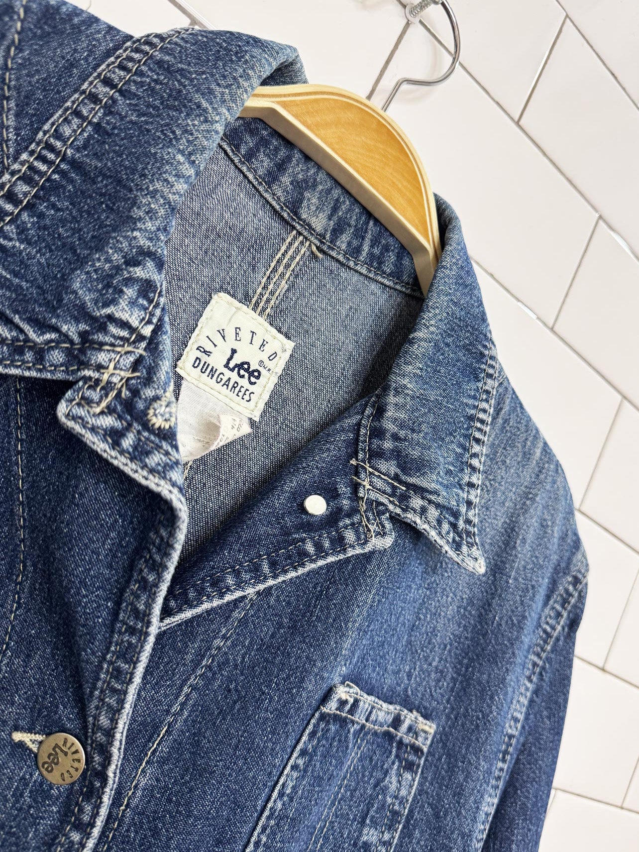 vintage 90s riveted lee dungarees denim shirt jacket