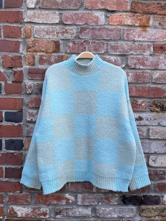 industry wool blend checkerboard knit sweater