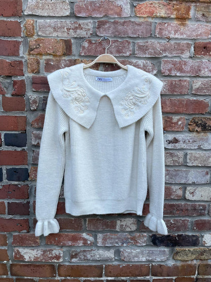 zara embroidered collar knit sweater