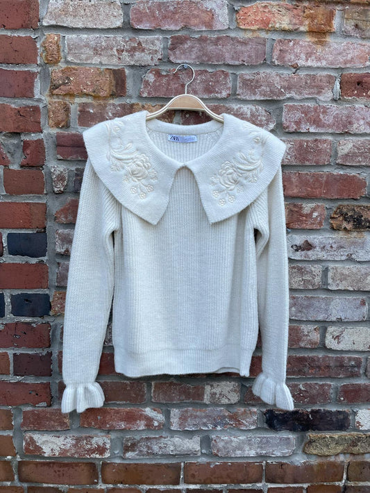 zara embroidered collar knit sweater