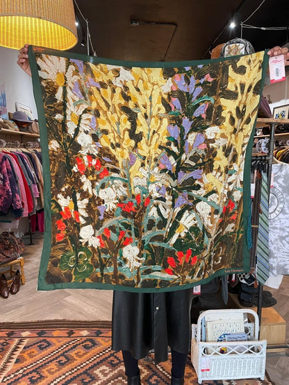 vintage 80s tom thomson wildflowers mulberry silk hand rolled scarf - good market thrift store