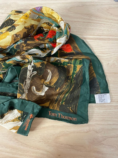 vintage 80s tom thomson wildflowers mulberry silk hand rolled scarf - good market thrift store