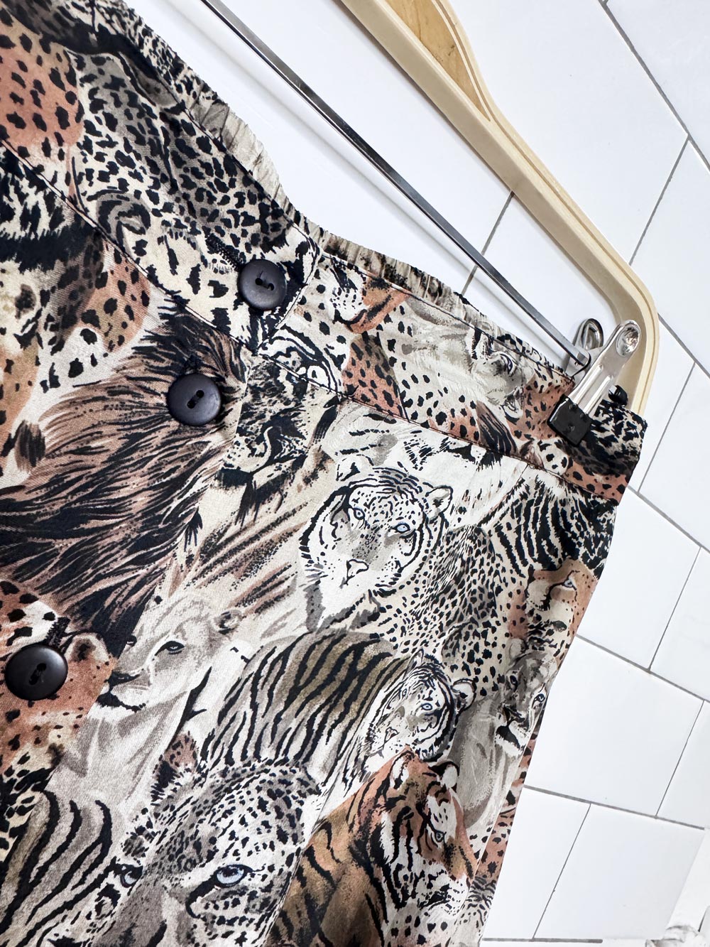 vintage 90s anna and frank 100% silk jungle animals full button maxi skirt