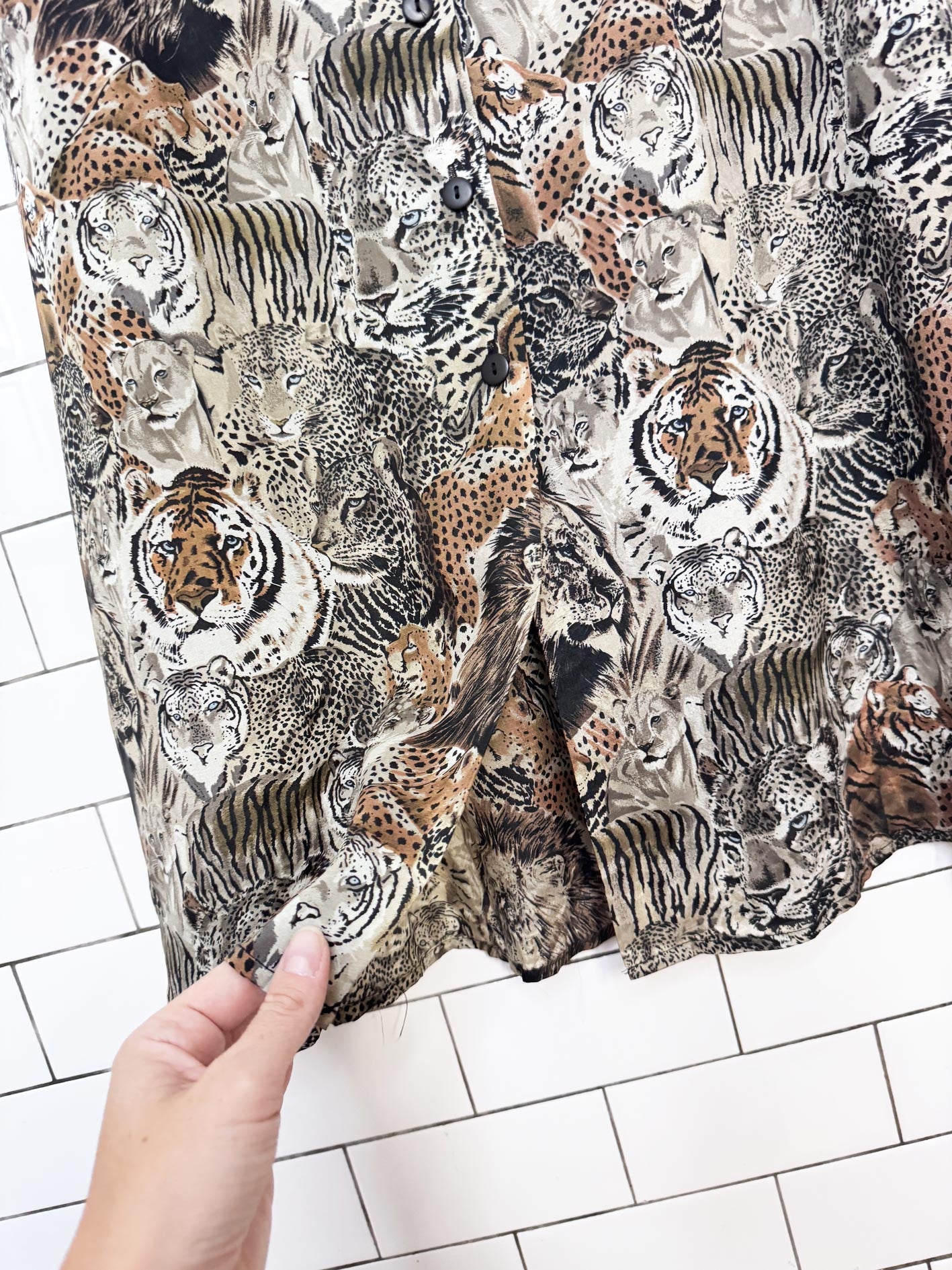 vintage 90s anna and frank 100% silk jungle animals full button maxi skirt