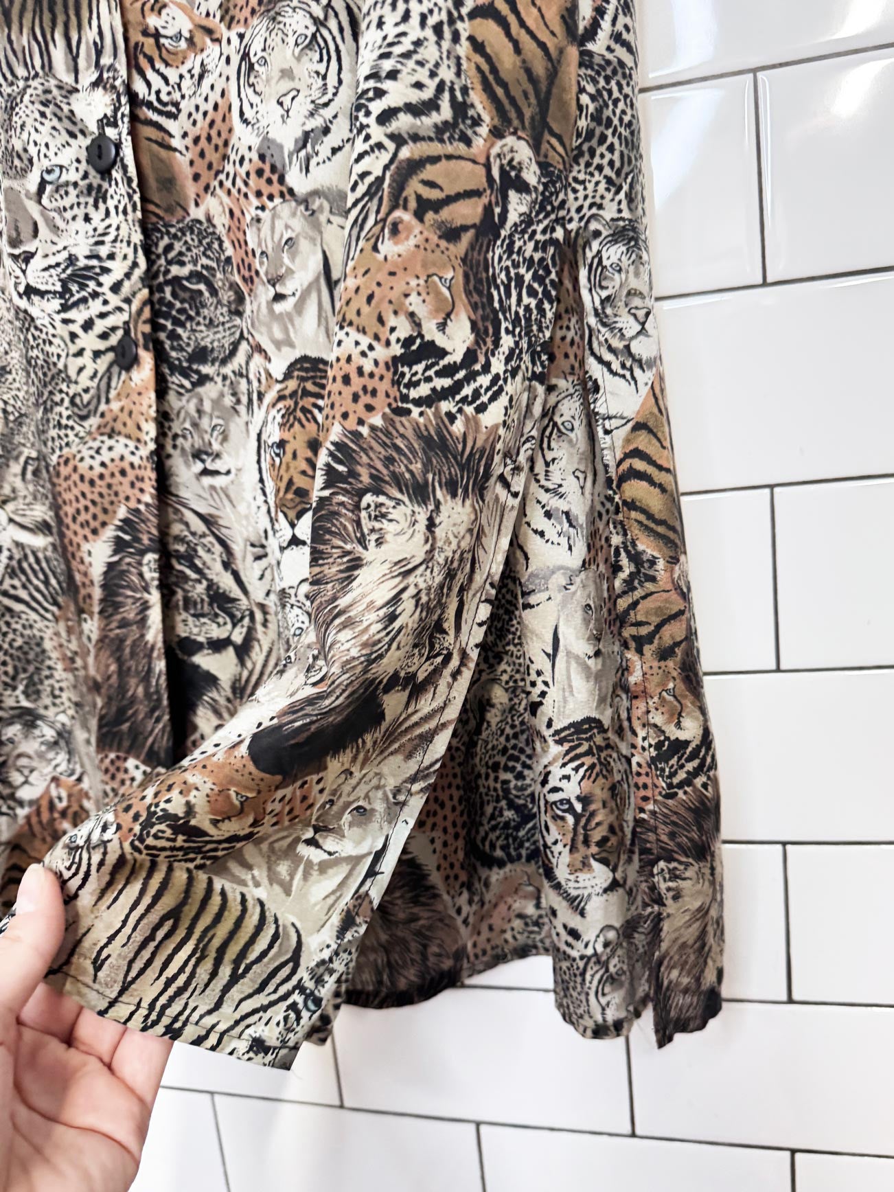 vintage 90s anna and frank 100% silk jungle animals full button maxi skirt