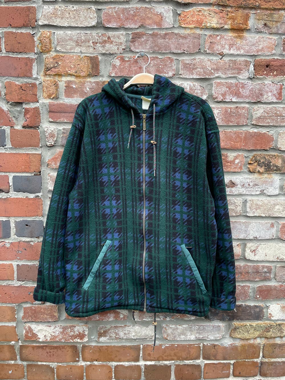 vintage 90s ll bean full zip hooded fleece jacket