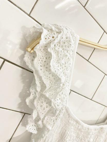 & other stories boho prairie smocked eyelet tiered midi dress - good market thrift store