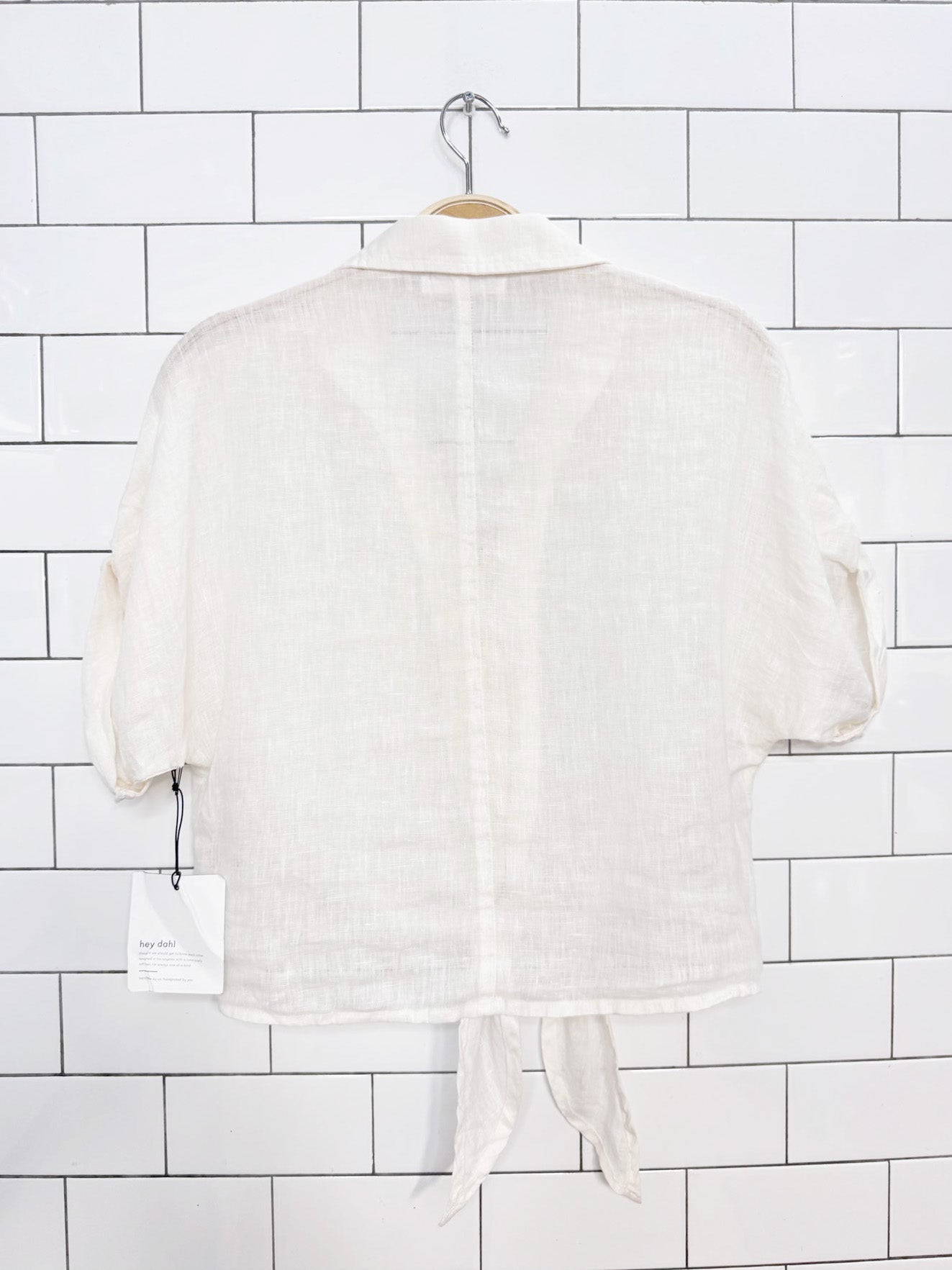 nwt bella dahl 100% linen tie front relaxed fit crop shirt