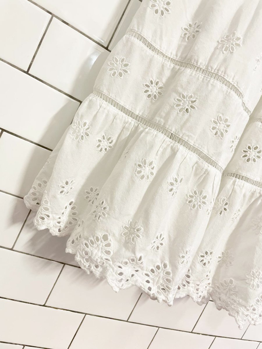 & other stories boho prairie smocked eyelet tiered midi dress - good market thrift store