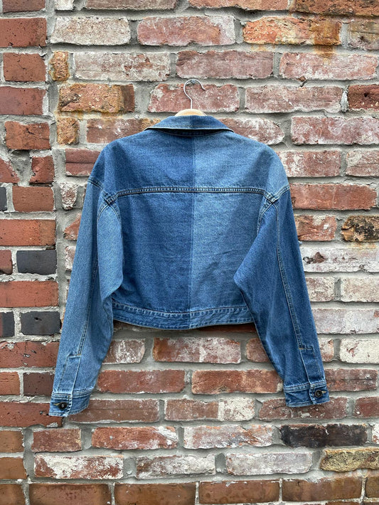 highline col. two tone crop denim jacket