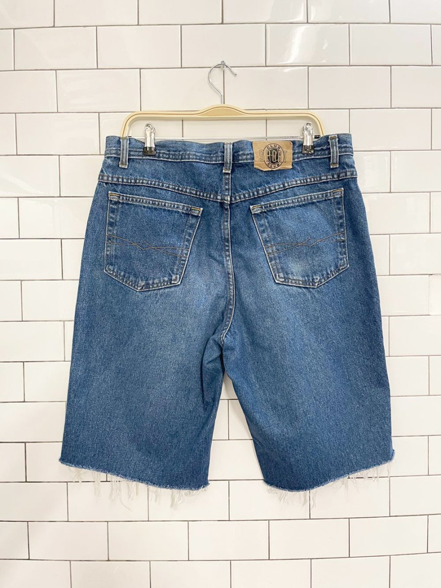 vintage 90s club sport long denim cut off shorts - good market thrift store
