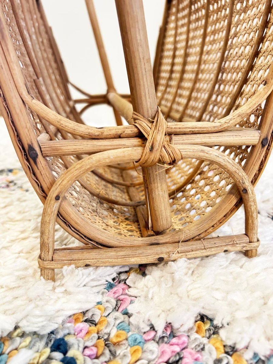 vintage 70s wicker ratan magazine holder - good market thrift store