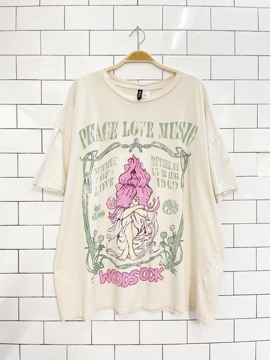 h&m woodstock oversized music festival tee - good market thrift store