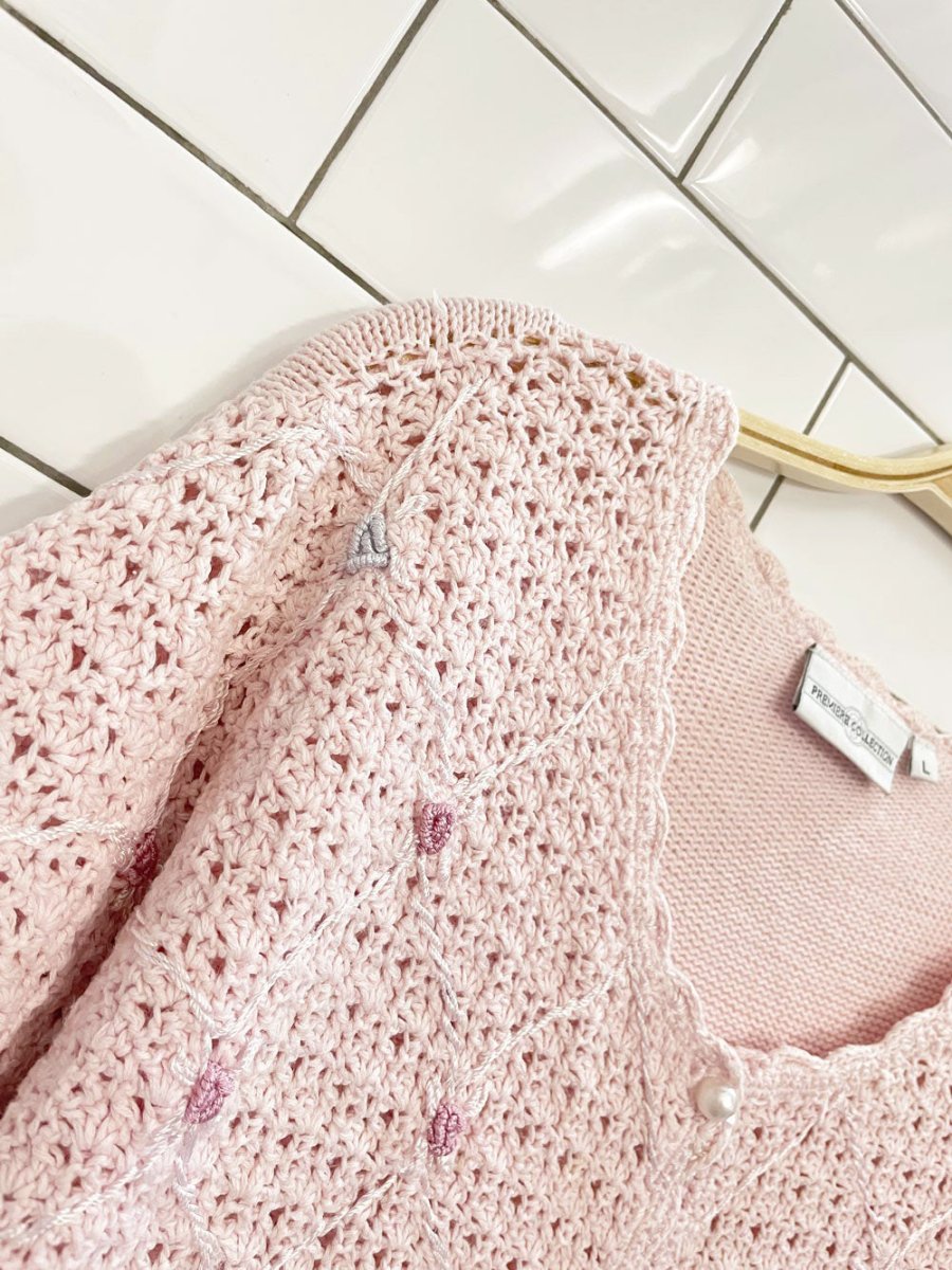 vintage 00s premier col. floral knit cardigan top - good market thrift store