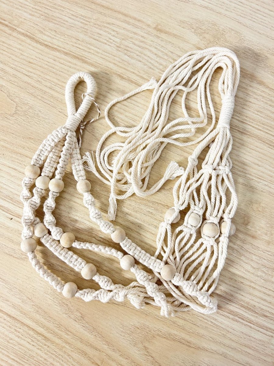 boho macrame beaded plant holder - good market thrift store