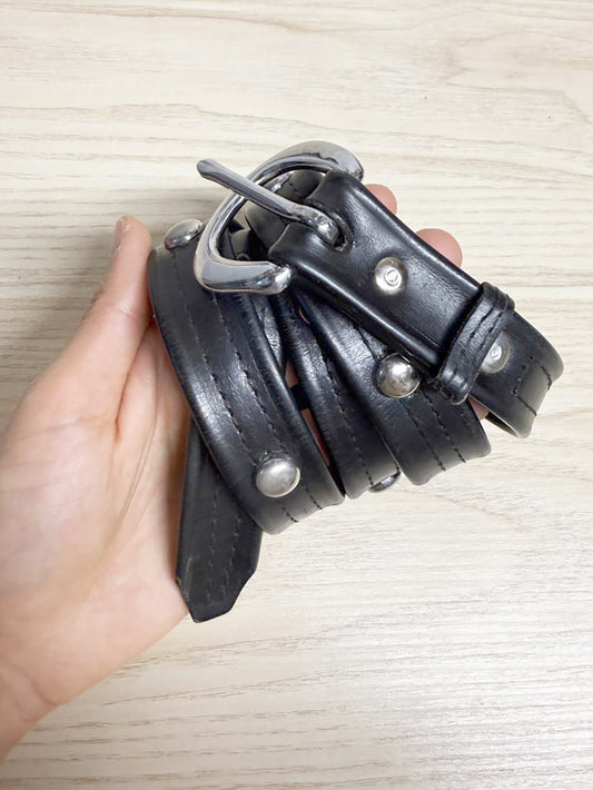 vintage leather silver buckle studded belt