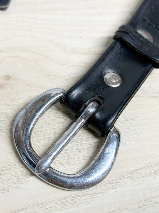 vintage leather silver buckle studded belt