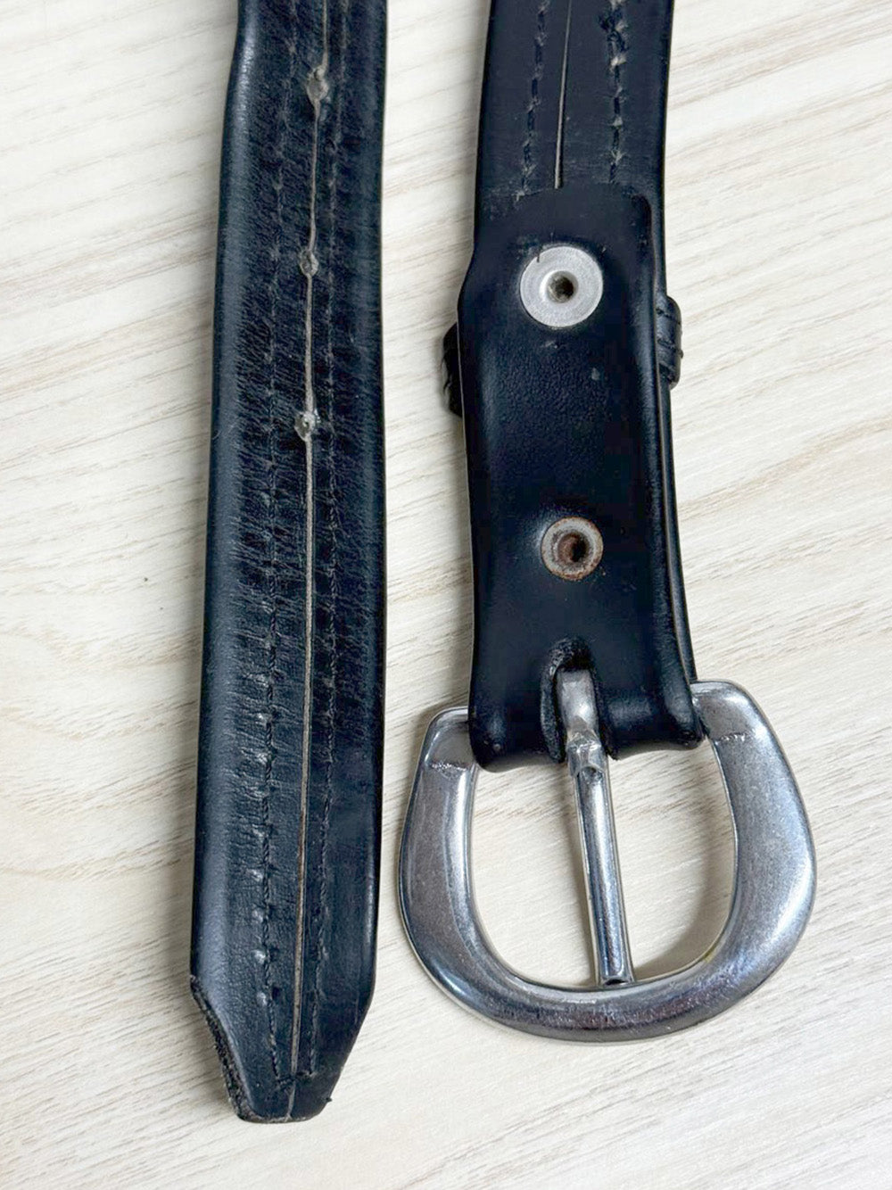 vintage leather silver buckle studded belt