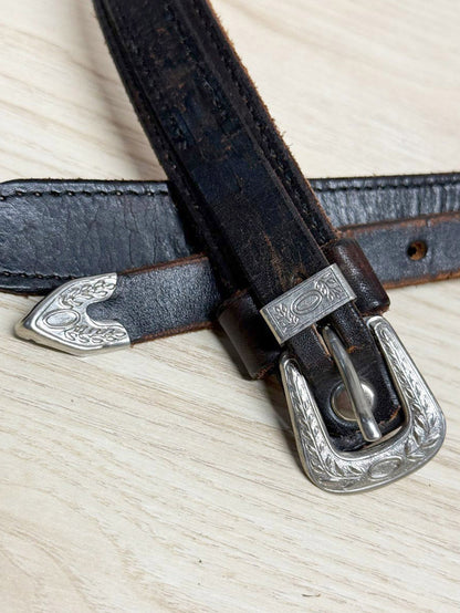 vintage leather western buckle double layer belt