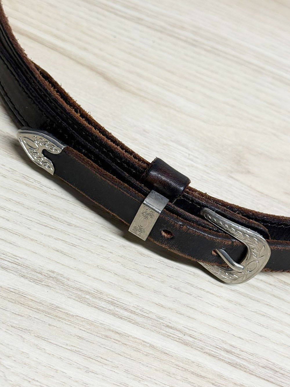 vintage leather western buckle double layer belt