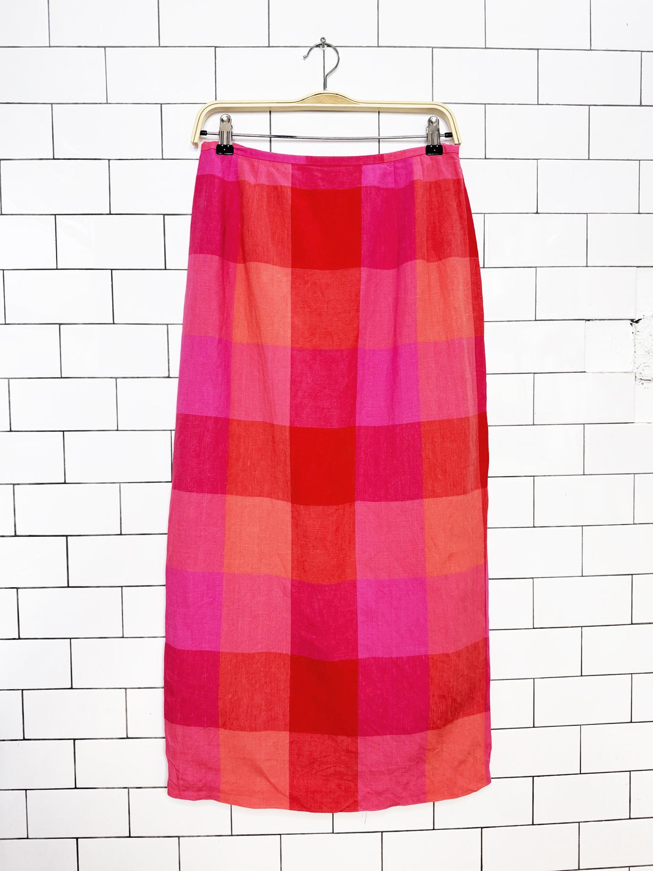 vintage 00s talbots 100% linen minimal check maxi skirt