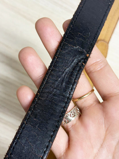 vintage leather western buckle double layer belt