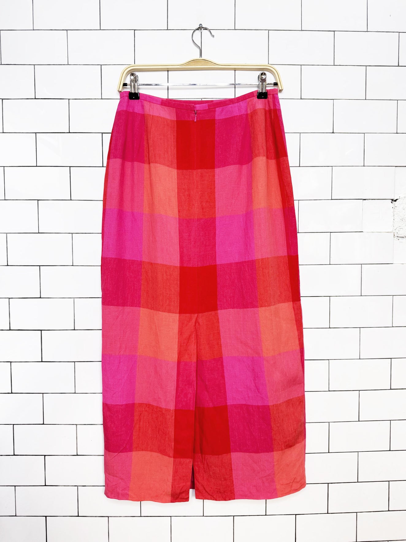 vintage 00s talbots 100% linen minimal check maxi skirt
