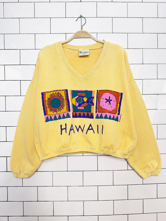vintage 90s hawaii boxy balloon sleeve crop sweatshirt | eye catchers | made in USA
