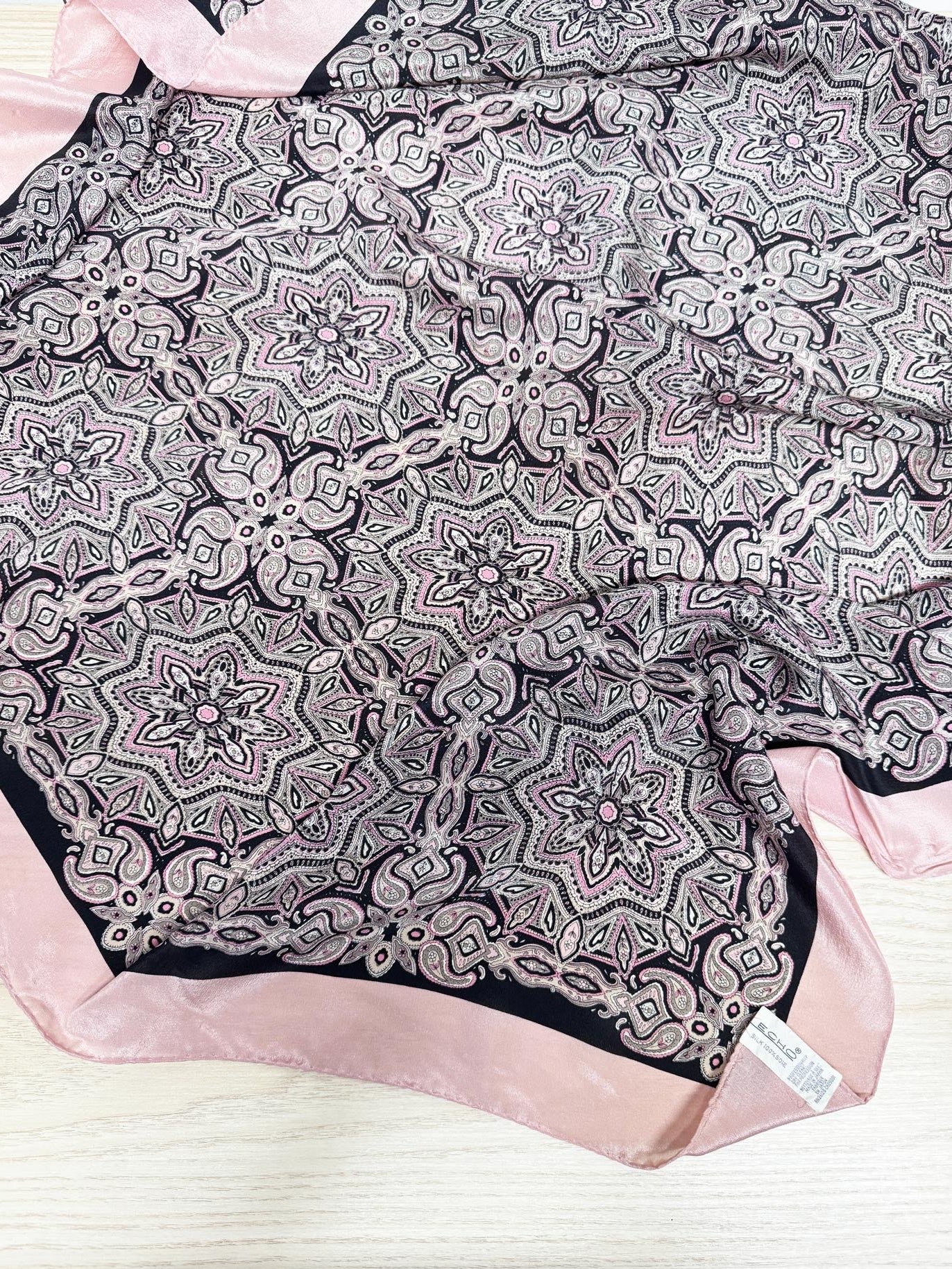 vintage echo 100% silk floral medallion xl square scarf | hand-rolled edge